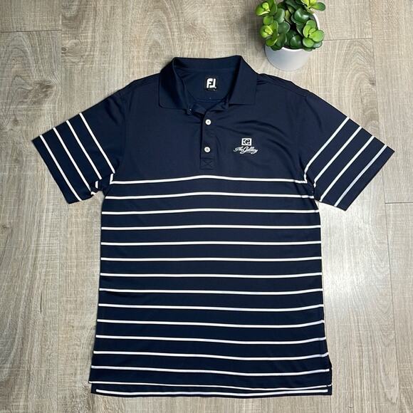 FOOTJOY Navy White Striped Golf Polo Shirt Men’s - Picture 1 of 8